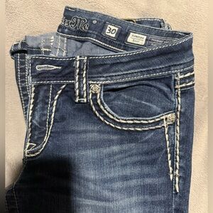 Miss Me Dark Blue Denim Jeans with White Stitching